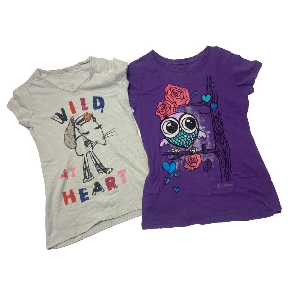 T Shirt Girls Size L Purple and Gray Graphic Tagless Jersey